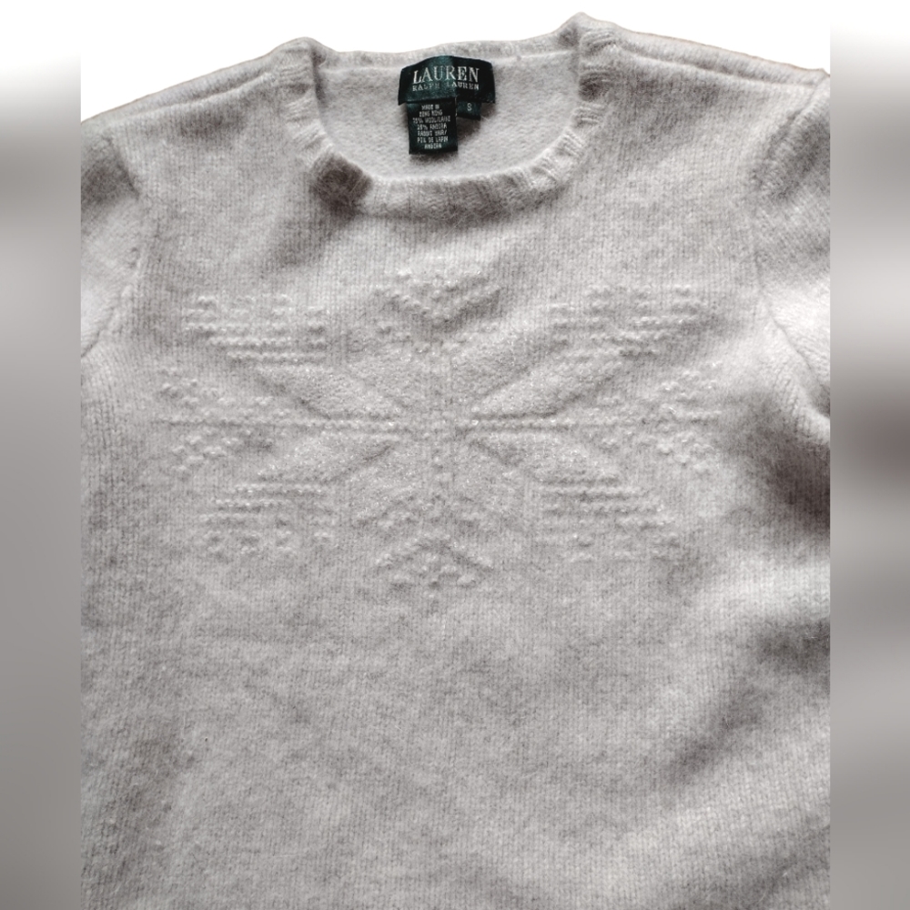 Lauren Ralph Lauren 75% Wool 25% Angora Rabbit Hair Light Gray Sweater, Size S